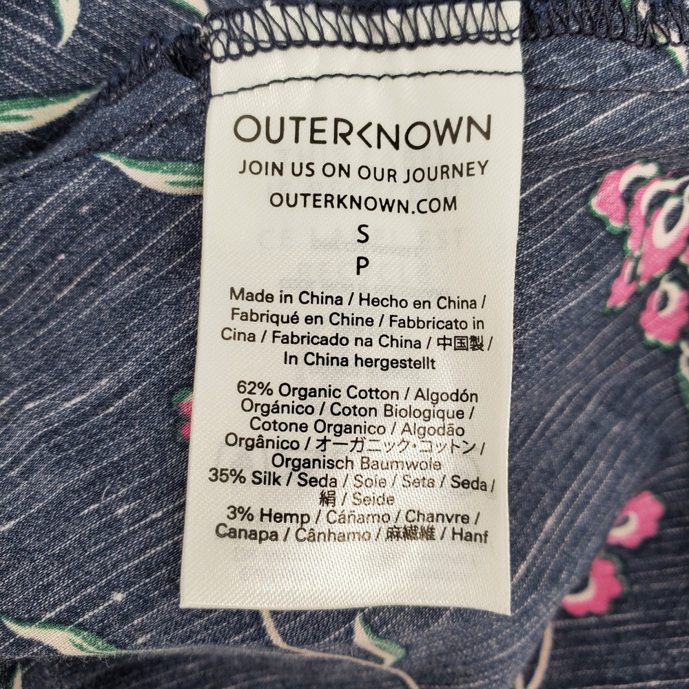 Outerknown S Oceana Floral Smocked Waist Midi Dress Navy Blue Pink Long Sleeve - Picture 5 of 10
